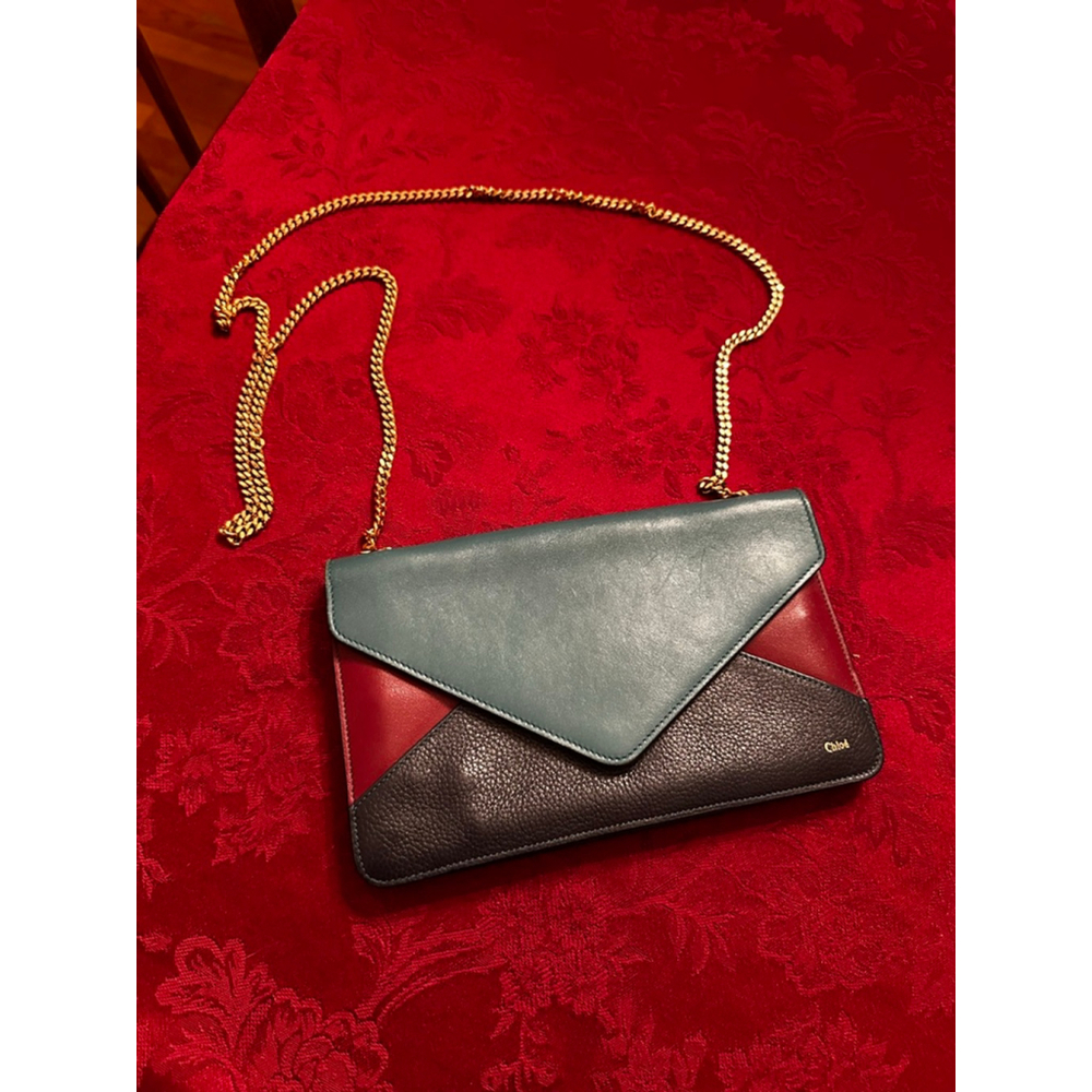 Chloé Teal Burgundy Leather Clutch One Size